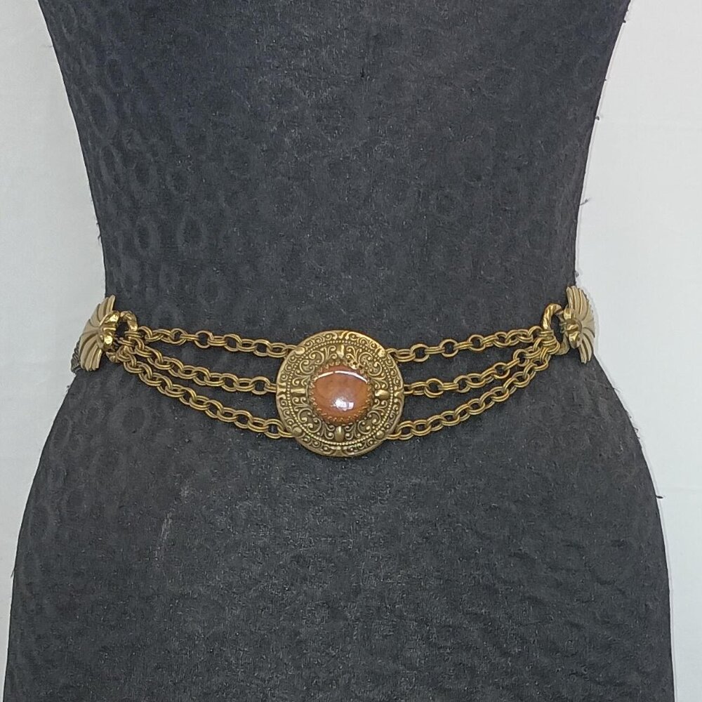 Ferrara Antique Brass Center Medallion Wire Knit Belt